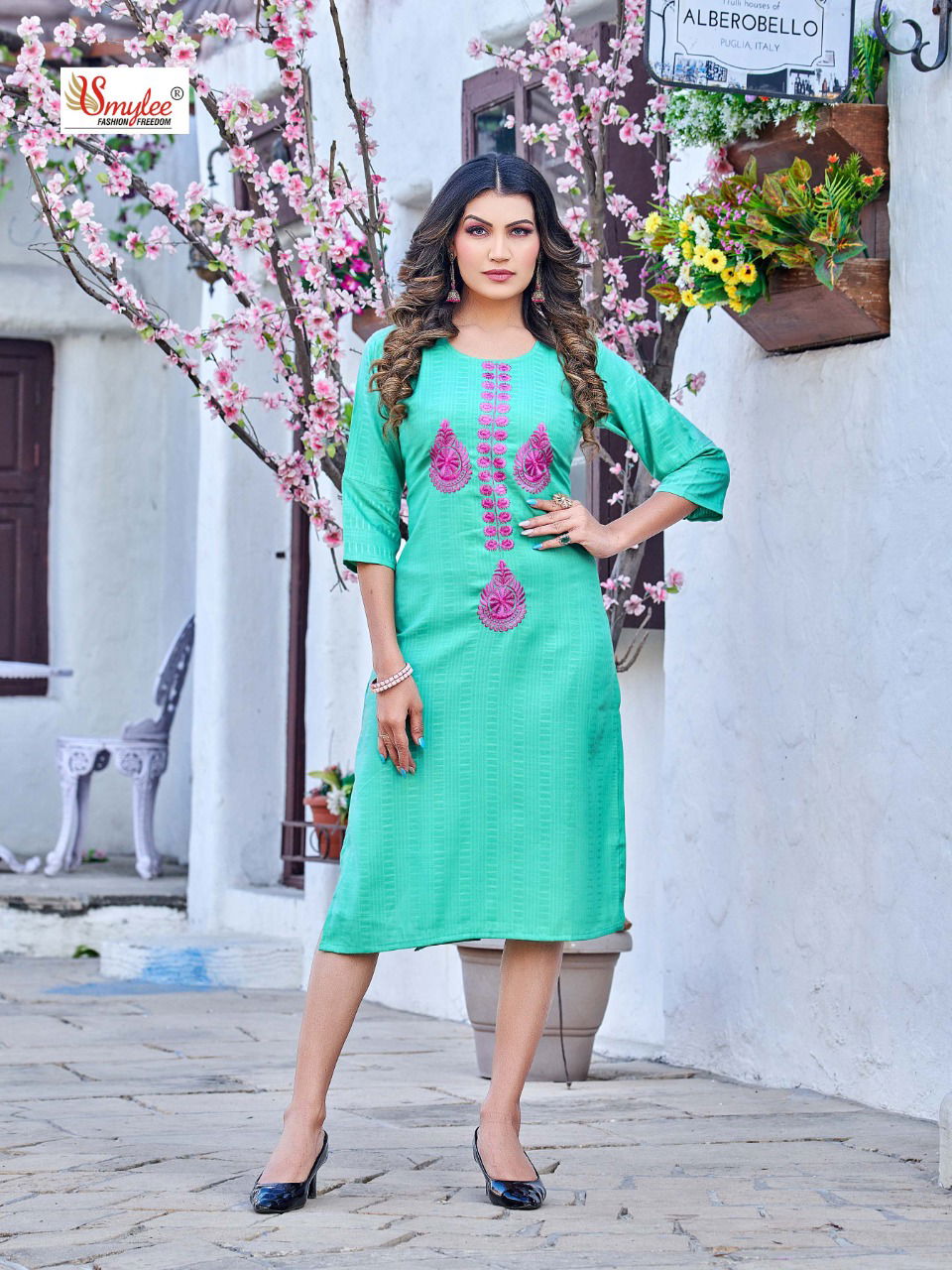 Rung Netra 01-08 Wholesale Embroidery Kurtis Catalog
